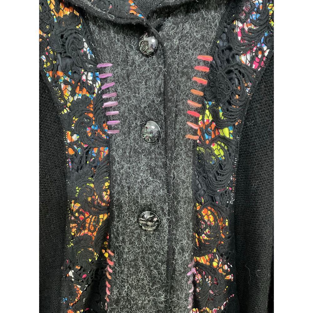 Boho Rainbow Crocheted Knit Mohair/Wool Sweater Cardigan Button Front Sz Medium - Picture 4 of 8